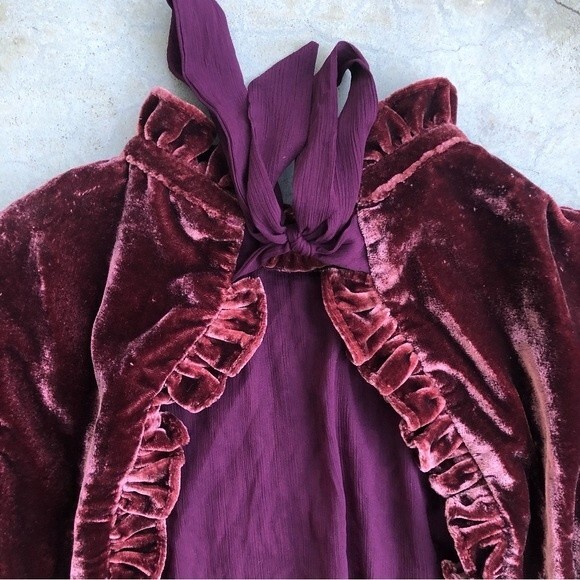 NWT Free People Gum Drop Velvet Dress Mini Smocked Maroon Chocolate Brown XS - Picture 8 of 9